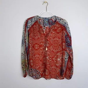 Johnny Was Ellen Button Up Floral Boho Silk Top Blouse Floral Women's Sz XS Red - Picture 1 of 12