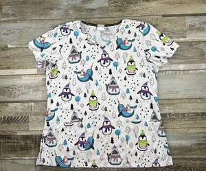 Women's M Scrub Star top white penguins winter Nurse Medical - Picture 1 of 6