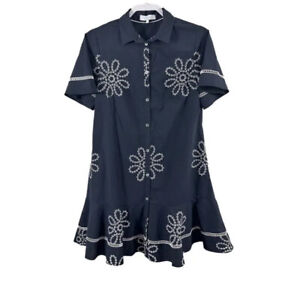 Pearl by Lela Rose Women’s Size S Navy Blue Embroidered Fit and Flare Dress Flaw