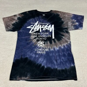 Vintage Stussy Hemd Herren Large blau schwarz Batik NYC Worldwide Distressed Y2K - Bild 1 von 14