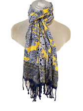 Talbots scarf 74 x 20 with fringe blue yellow floral