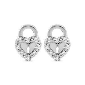 1/10 Cttw Diamond Heart Lock Earrings for Women in Sterling Silver - Picture 1 of 5