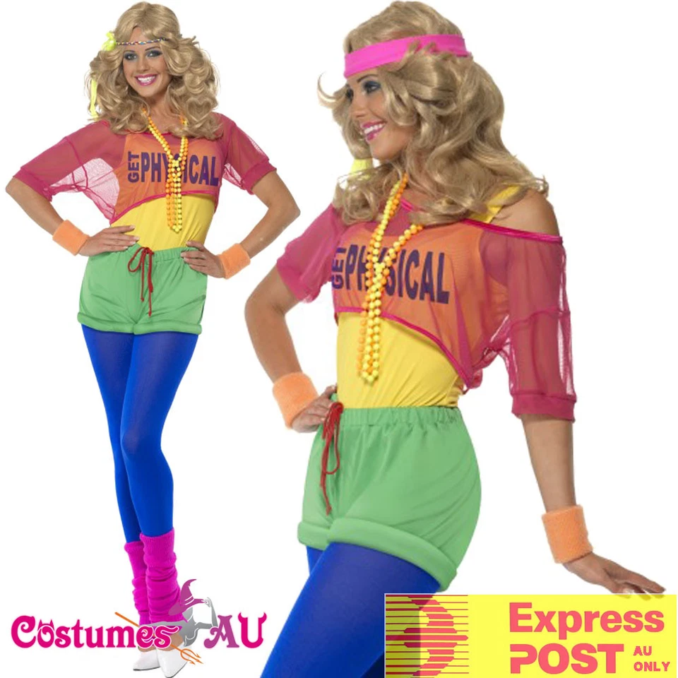 Дамы 80-х Оливия Ньютон Джон физический девочка костюм неоновые 1980-х Sports аэробика - Изображение 1 из 4