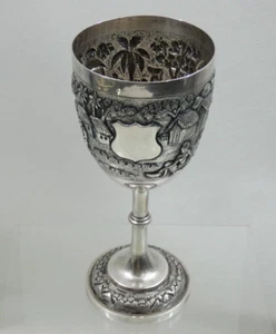FINEST ANTIQUE SILVER LARGE WINE or WATER GOBLET CHALICE CUP Oriental India 19C - Picture 1 of 24