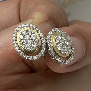 0.77TCW Natural Round Cut Diamond Cluster Stud Earrings Solid 14k Yellow Gold - Picture 1 of 13