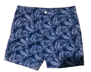 Pantalones cortos para hombre Vineyard Vines con estampado de hoja de palma azul talla 34 frente plano excelente en excelente estado - Imagen 1 de 3
