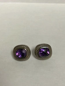 David Yurman Albion Amethyst Cable 925 Sterling & 14K Yellow Gold Clip Earrings - Picture 1 of 2