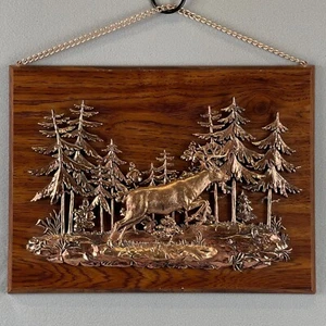Wooden Plaque 3D Faux Copper Deer Forest Vintage A & F Canada Cabin Rustic - Picture 1 of 14