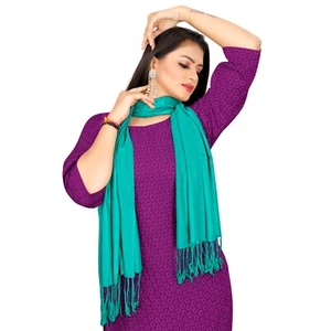 Women's Winter Warm Scarf 100% Solid Pashmina Plaid Wool India Made Multiple Use - Picture 1 of 3