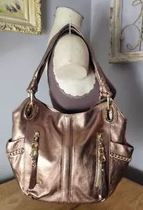 Hermoso Bolso Hobo Grande Cobre Bronce Cuero B Makowsky Cadena Bolso de Mano Metálico - Imagen 1 de 12