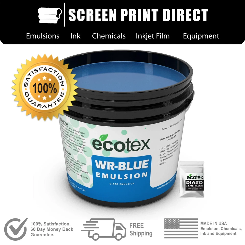 ECOTEX® CHROMALINE SAATI ULANO KIWO CCI NAZDAR Ecotex® WR-BLUE - Water Resistant Diazo Screen Printing Emulsion - Gallon- 128oz
