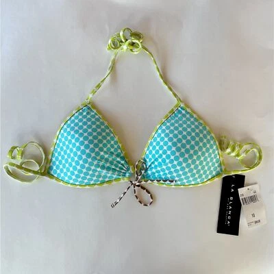 NWT La Blanca Polka Dot Padded Triangle Bikini Top in Aqua/Lime/Brown Size 10 - Image 1 of 4