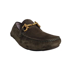 Salvatore Ferragamo Parigi Suede Driving Shoes in Safari Green Men's Size 7.5 E - Picture 1 of 12
