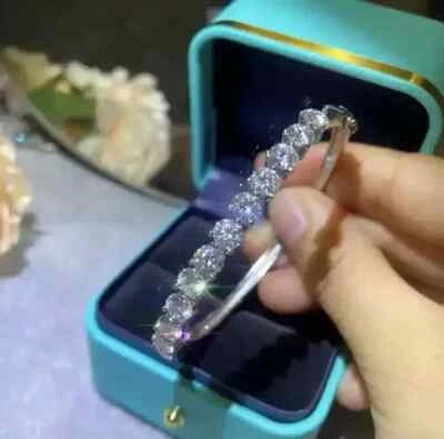 Women's Bangle Bracelet 4Ct Round Cut Lab Created Diamond 14K White Gold Plated - Image 1 of 4