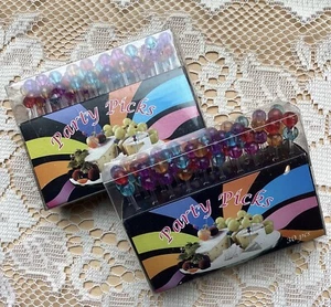 Cocktail Food Party Picks Plastic Double Beaded Jewel Colors Lot Of 60 NEW - Picture 1 of 3