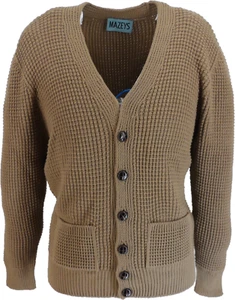 Mazeys Classic Retro Waffle Knit Camel Brown Cardigan - Picture 1 of 2