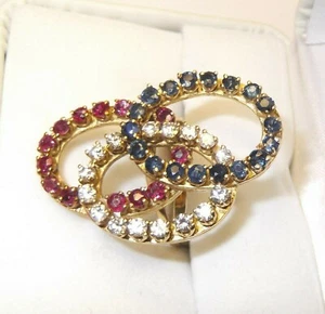 Woman's Unique 14K GOLD - DIAMOND, RUBY, EMERALD Size 7.5 RING - Picture 1 of 3