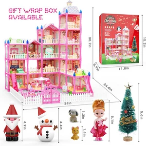 Neu Villa Weihnachten Puppenhaus Spielhaus 5 Etagen 15 Zimmer mit Puppen 383 Teile - Bild 1 von 11