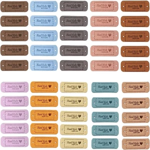 MEZOKUCEL 50Pcs Handmade Leather Sewing Labels Tags Rectangle and Flower Shap... - Picture 1 of 15