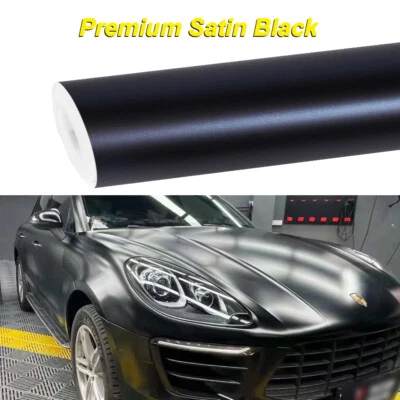 Premium Satin Matte Metallic Black Vinyl Wrap Adhesive Air Release Bubble Free - Image 1 of 3
