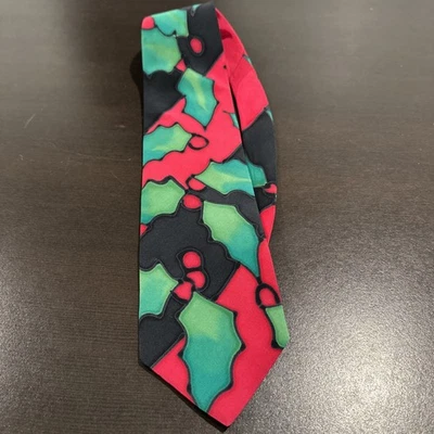 ROBERT DASKAL ~ CORBATA DE NAVIDAD PARA HOMBRE ~ ROJA Y NEGRA con HOJAS DE ACEBO VERDE ~ 56" Foto 1 de 4