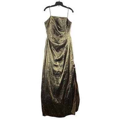 Vintage JS Collections Metallic Gold Maxi Gown Spaghetti Strap Women's 14 READ - Image 1 of 4