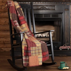 Rustic 60"x50" Throw Red Rod Pocket Patchwork Wyatt Cotton Decor VHC Brands - Picture 1 of 6