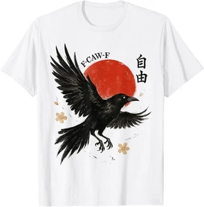 F-Caw-F schwarze Krähe japanische Kunst lustig schwarzer Vogel Männer Frauen T-Shirt - Bild 1 von 3