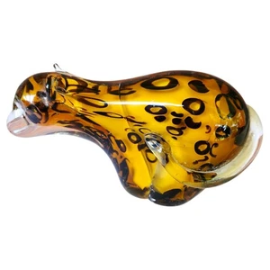 Vintage Murano Hand-Blown Glass Cheetah Leopard Paperweight Amber & Black - Picture 1 of 12