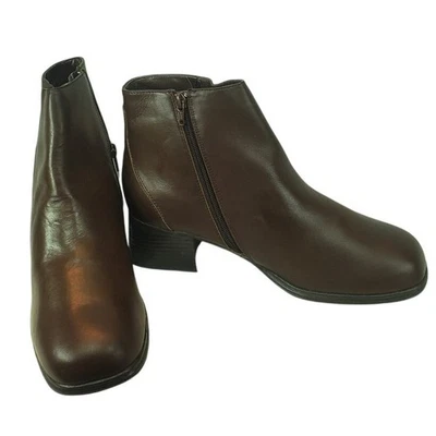 AJ Valenci Botines Cuero Marrón Cremallera Lateral Tacón Bajo Ancho 11W Foto 1 de 4