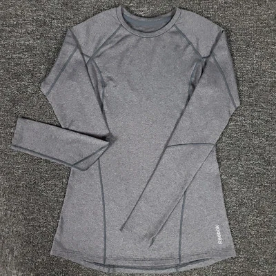Reebok Top Womens Small Gray Playwarm Breathable Gym Running Workout Long Sleeve - Image 1 of 4
