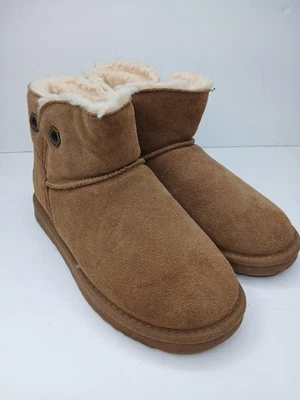 PAWZ by BEARPAW Boots Womens Size 9 Chestnut Suede Shearling Lined Ankle WZBP003 - Image 1 of 4