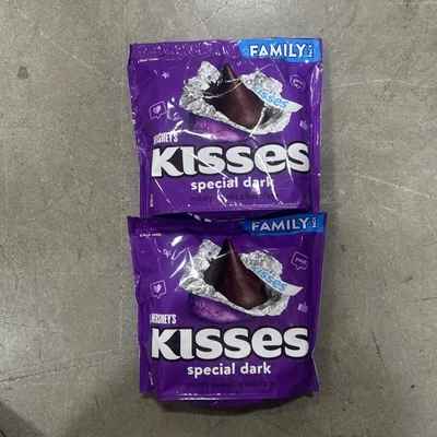 2 Bolsas HERSHEY'S, BESOS ESPECIALES OSCUROS Caramelo Chocolate Oscuro Suavemente Dulce Vacaciones Foto 1 de 4