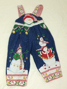 Hand Made Christmas Snowman Overall Jumper Romper Cross Strap 12m - Picture 1 of 10