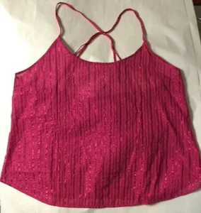 NEW VICTORIAS SECRET METALLIC SHINE STRIP CAMI HOT PINK SHIRT TANK TOP XL N5664 - Picture 1 of 4