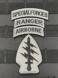 Special Forces Airborne Ranger Tabs Army Tactical 11B Hook Loop Patch Gray - Picture 1 of 6