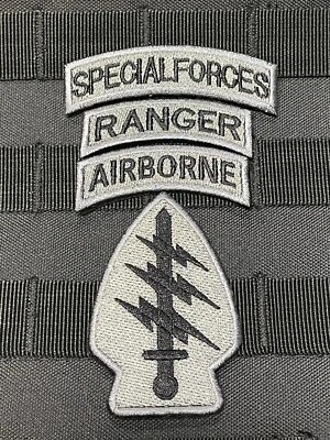 Special Forces Airborne Ranger Tabs Army Tactical 11B Hook Loop Patch Gray - Image 1 of 4