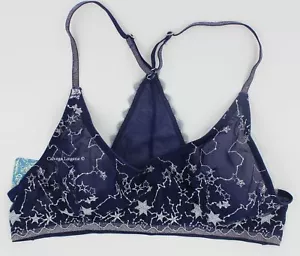 Bralette inalámbrico ""Luna"" malla Racerback nuevo con etiquetas, azul/plateado - Imagen 1 de 5