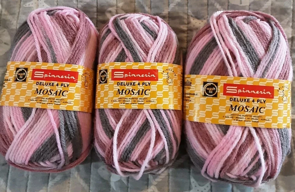 NOVO Lote de 3 Fios de Mosaico Giratório Vintage Rosa E Cinza Ombre Acrílico 4 Dobras - Imagem 1 de 3