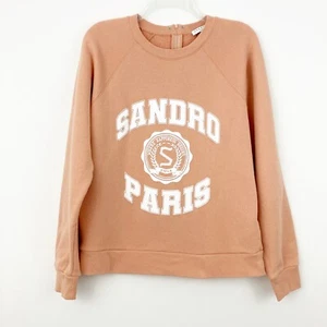 Sandro Blason Sweatshirt Size 2 or US 6 Apricot Crewneck Cotton Raglan Sleeve - Picture 1 of 9