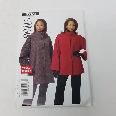 BUTTERICK See & Sew Sewing Pattern B5374 Womens 8-10-12-14-16 Funnel Neck Coat - Image 1 of 4