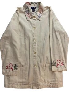 NWT Denim & Co Women’s Beige Painter Jacket Size Medium Pastel Floral Embroidery - Picture 1 of 11