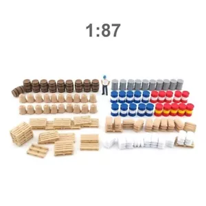 Lot 100 barils tonneaux sacs palettes HO 1/87 kit bidons drums diorama train H0 - Afbeelding 1 van 1