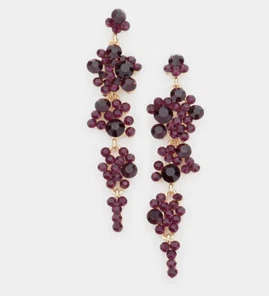 Purple Earrings Long Rhinestone Crystal Pageant Cluster Dangle 3.25” - Picture 1 of 2