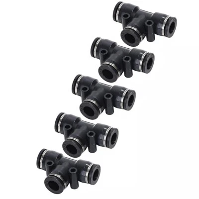 Pneumatic Tee Push Connectors Fittings Quick Release Fit 1/2" OD Air Line 5Pcs - Image 1 of 4