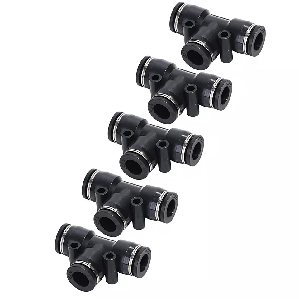 Pneumatic Tee Push Connectors Fittings Quick Release Fit 1/2" OD Air Line 5Pcs - Image 1 of 4