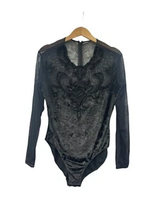 Vintage Victorias Secret Witchy Black Whimsigoth Velvet Bodysuit Beaded Gold L - Picture 1 of 9