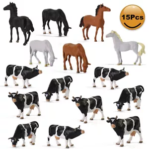 15pcs Model Trains O Scale Painted Horses Cows 1:43 PVC Animals Desktop Decor - Picture 1 of 12