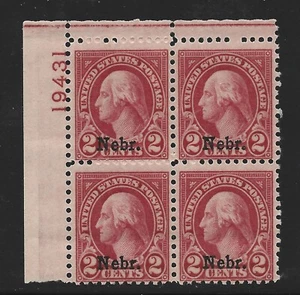 USA 671 - Nebraska Overprint - Plate # Block of 4 - MNH- F/VF - CV$85.00 - Picture 1 of 2