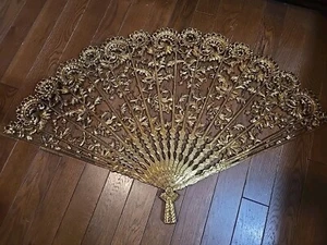 Vintage Wurzelholz GOLD verzierter Ventilator 4402 GROß Wanddekor MCM Hollywood Regency EUC - Bild 1 von 12